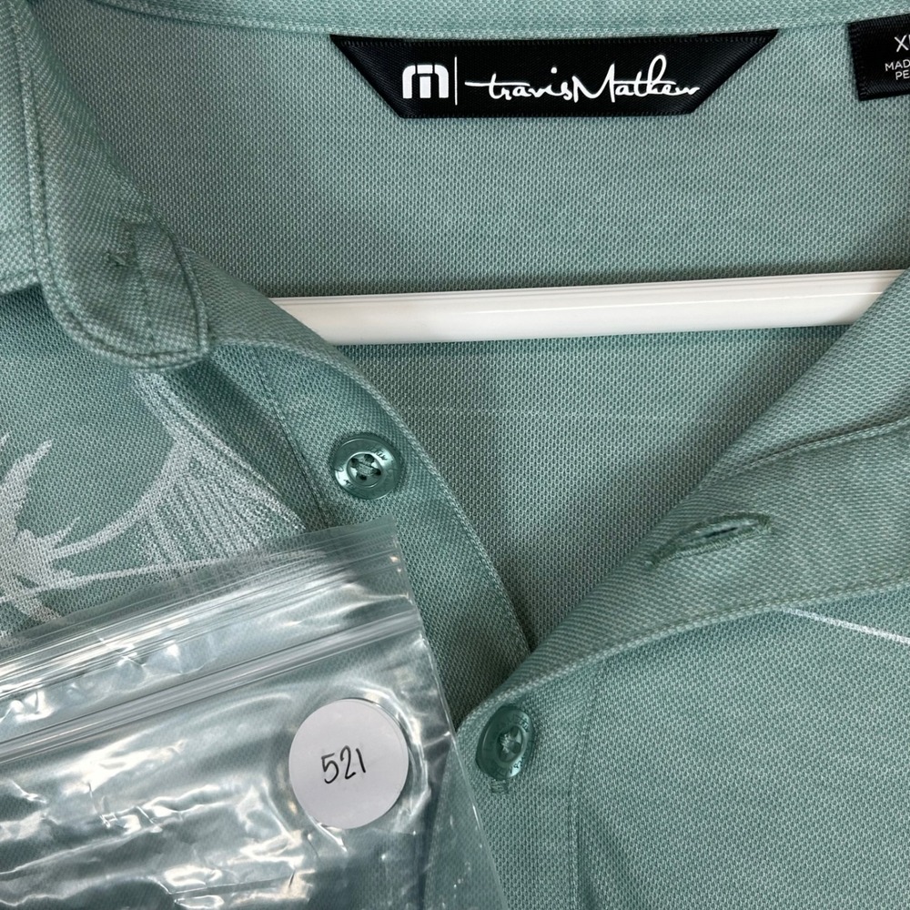 TravisMathew Mens XL Sage Green Palm Tree Striped Pima Cotton‎ Blend Polo Shirt - Picture 10 of 10
